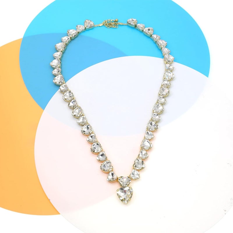 WEWE Crystal Rhinestone Choker Collar Necklace For Women Emerald Statement Piece Sparkly Colorful Crystal Neck Gold Chain Necklace - Image 5